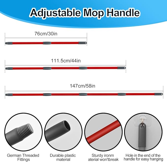 Spin Mop Head,Mop Handle,Base,Brush Compatible with Ocedar RinseClean 2 Tank Spin Mop System,2 Microfiber Spin Mops Replacement Head,4 Section Iron Mop Handle 30-58",Base and Scrub Brush Combo Set-Ruum Studio Home