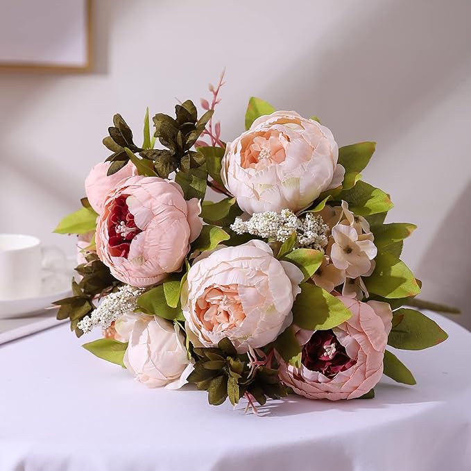 Duovlo Fake Flowers Vintage Artificial Peony Silk Flowers Wedding Home Decoration,Pack of 1 (Light Pink)-Ruum Studio Home