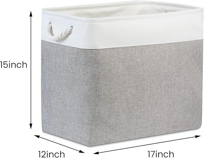 Bidtakay Large Storage Bins for Clothes Fabric Deep Baskets for Organizing Set of 2 Grey Fabric Pantry Storage Bins for Hallway Living Room Blankets 17x12x15 in Extra Large Shelf Tote Baskets-Ruum Studio Home