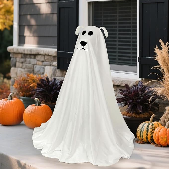 DAZONGE Halloween Decorations, Light-Up Freestanding Spooky Ghost Dog with Remote String Lights Battery Operated, Halloween Ghost Dog for Front Door Porch Yard Lawn Home Party-Ruum Studio Home
