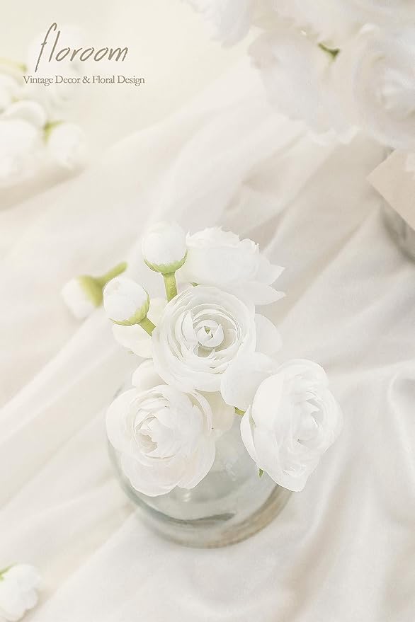 Floroom Ranunculus Artificial Flowers 18 Pcs White Faux Silk Mini Ranunculus Bulk Fake Wedding Filler Flowers for DIY Bouquets, Centerpieces, Bridal Shower Decorations & Arrangements-Ruum Studio Home