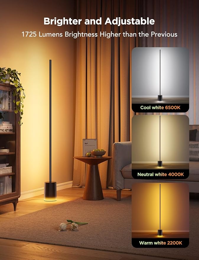 Govee Floor Lamp 2 with Matter, RGBIC, Warm Cool White LED, Alexa Compatible, 1725lm, Music Sync, Scene Modes, Smart Floor Lamp for Living Room, Bedroom, Black(1 Pack)-Ruum Studio Home