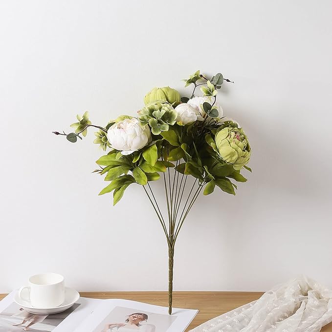 Duovlo Fake Flowers Vintage Artificial Peony Silk Flowers Wedding Home Decoration,Pack of 1 (New Green)-Ruum Studio Home