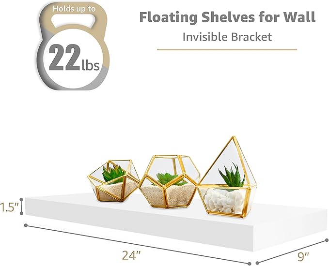 Sorbus Floating Shelves for Wall - 24" Bathroom Shelves, Wall Decor for Bedroom, Kitchen, Living Room, Home Decor & Book Storage - Mounted Floating Shelf with Invisible Brackets (White, 4 Pack)-Ruum Studio Home
