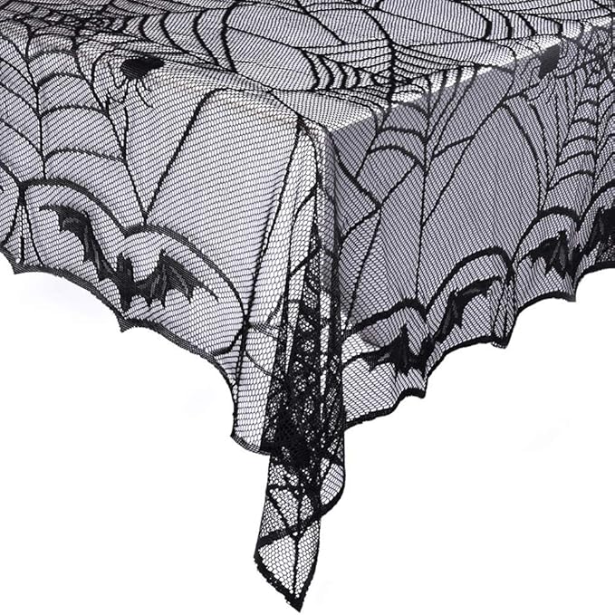 eZAKKA Halloween Table Cloth, Spider Web Table Cloth Black Tablecloth Lace Fabric Table Cloths Halloween Table Cover for Rectangle for Parties Gothic Spooky Home Decorations, 48x96 Inch-Ruum Studio Home