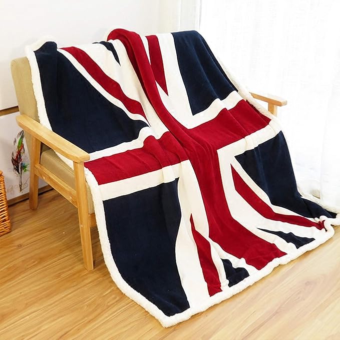 UKELER Flannel Sherpa Throw 60'' x 50'' Union Jack Fleece Blanket Soft Comfy Flannel Blanket Throws for Bed/Couch/Sofa/Office/Camping-Ruum Studio Home