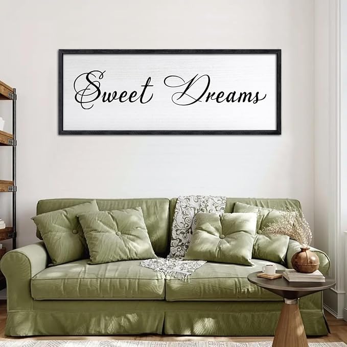 Sweet Dreams Wall Decor Above Bed 40x15 Inch Large Master Bedroom Hanging Wood Rustic Framed Farmhouse Sweet Dreams Sign Guest Room Aesthetic And Minimalist Over Bed Wall Art（Black）-Ruum Studio Home