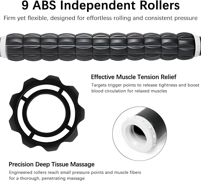 Muscle Roller Stick for Athletes - Deep Tissue Fascia Blaster & Roller Massager for Myofascial Pain Relief - Handheld Physical Therapy & Recovery Tool(White black-18 inch)-Ruum Studio Home