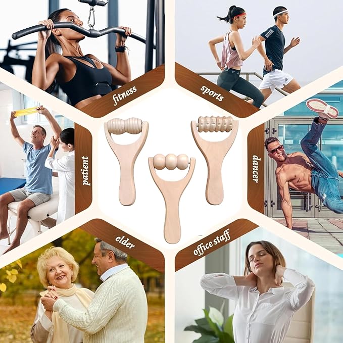 3Pcs Wooden Hand Massage Roller, Manual Wood Therapy Massage Tools Massager Roller for Relaxes Thigh, Leg, Hands Full Body Muscle Men Women Gift-Ruum Studio Home