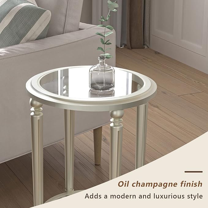 COSIEST Set of 2 Modern Round End Table, 2-Tier Glass Side Table with Glass Tabletop, Wood Accent Table with Storage Shelf for Living Room, Bedroom-Ruum Studio Home