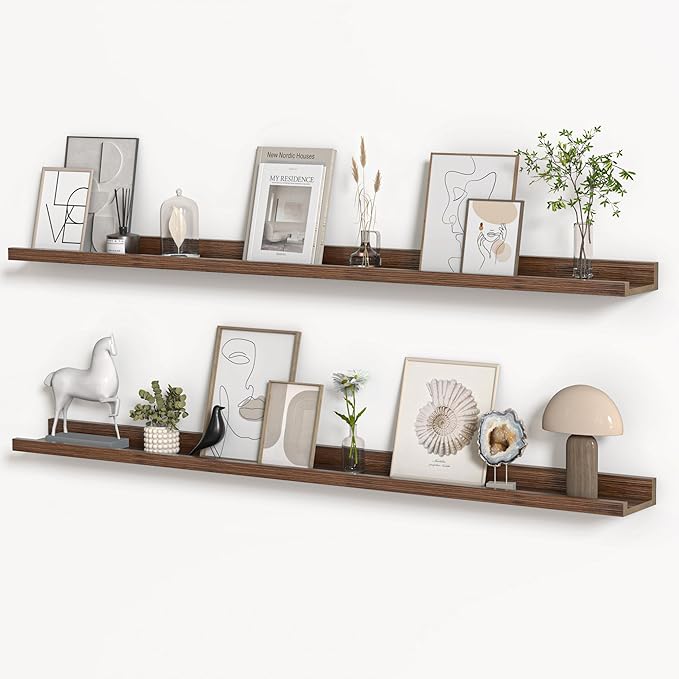 Floating Shelves for Wall, Picture Ledge Shelf 55 Inch Solid Wood Set of 2, Rustic Wall Shelves with Lip, Kids Bookshelf, Photo & Picture Live Edge Floating Shelves for Bedroom, Living Room, Kitchen-Ruum Studio Home