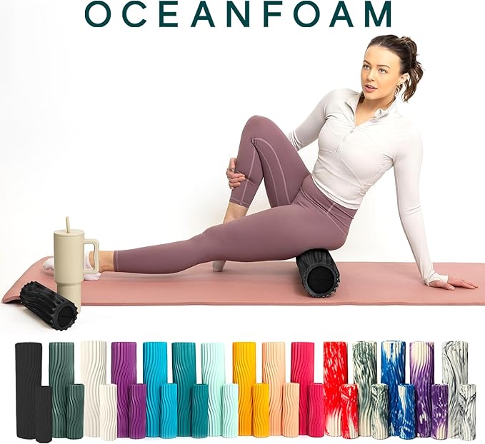 Oceanfoam Tidal Roller - Black & Charcoal Marbled - Muscle Massage Foam Roller for Back Pain & Stretching - Firm and Ergonomic Wide Wave Textured - Yoga, Athletics, & Wellness - Full Size, 20" x 5"-Ruum Studio Home