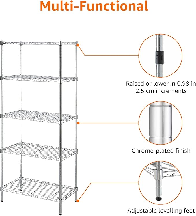 Amazon Basics 5-Shelf Adjustable, Storage Shelving Unit, (200 Pound Loading Capacity per Shelf), Steel Organizer Wire Rack, 23.2 x 13.4 x 60 inches (LxWxH), Chrome-Ruum Studio Home