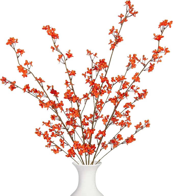 4Pcs Fake Flowers Blossom Branches Artificial Flowers for Indoor Decor, Faux Long Stem Realistic Indoor Plants for Vase Wedding Home Office Bedroom Party Table Centerpieces Decor-Ruum Studio Home