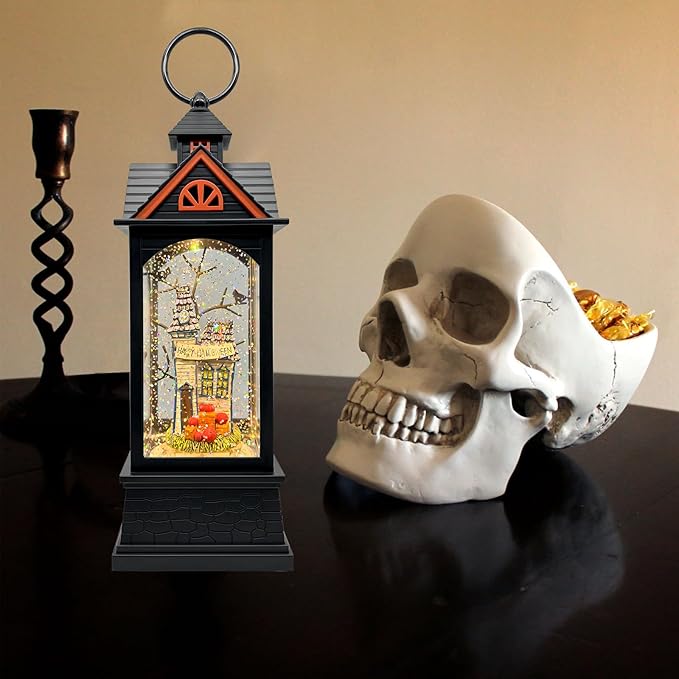 Halloween Snow Globe Lantern with 6 Hour Timer,Halloween Decorations Indoor for Home,Halloween Decor,USB or Battery Powered for Halloween Lanterns,Halloween Spooky Town-Ruum Studio Home
