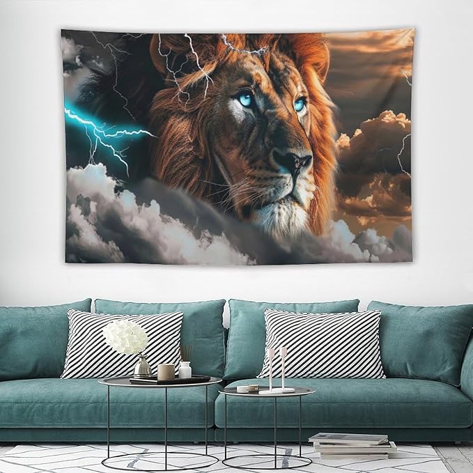 Lion Tapestry Lion Tapestries Christian Fabric Wall Hanging Aesthetic Space Indoor Outdoor Wall Art Tablecloth Bedspread for Bedroom Dormitory Living Room Home Decor 40"x60"-Ruum Studio Home