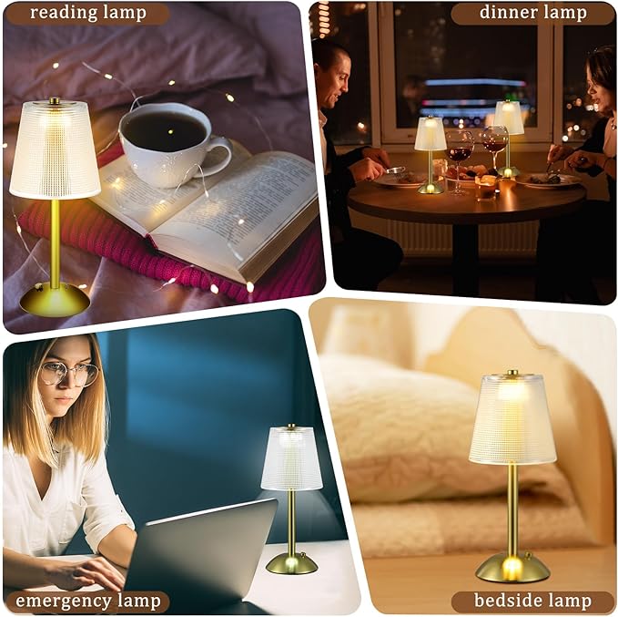 Liliful 2 Pcs LED Portable Cordless Table Lamp Touch Battery Operated Rechargeable Desk Lamp 3 Color Dimmable for Bedroom Living Room Dining (Retro Style,Gold)-Ruum Studio Home