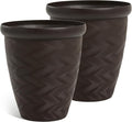 Worth Garden 2-Pack 16" Large Round Planter - Weave Pattern Lightweight Plastic Plant Pot 16" x 17.5" for Indoor Outdoor Use - Decorative Containers for Front Porch Home Yard Deck Patio - Dark Brown-Ruum Studio Home