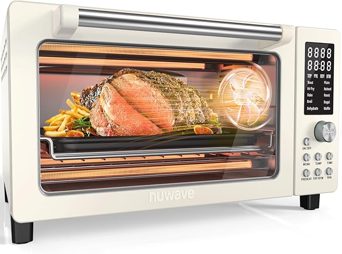 Nuwave Bravo Pro Smart Air Fryer Toaster Oven Combo, Airfryer Convection Oven Countertop, 10-in-1 Functions with Quicker & Even Crisp Technology, 1800W, 50-450°F, PFAS-Free, 21QT, Vanilla Cream-Ruum Studio Home