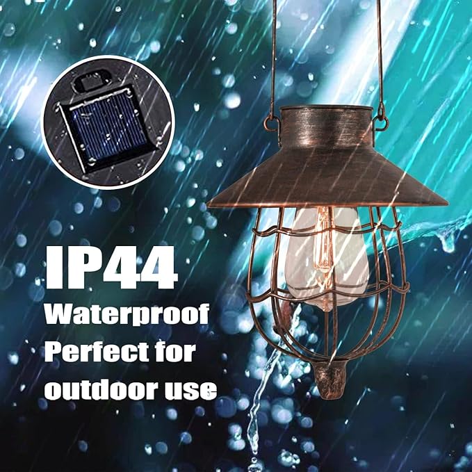YAKii 2 Pack Solar Lantern Hanging Waterproof Outdoor Metal Solar Lamp with Warm White Light Decorate for Yard Garden Pathway Patio Porch Decor (Antique Copper)-Ruum Studio Home