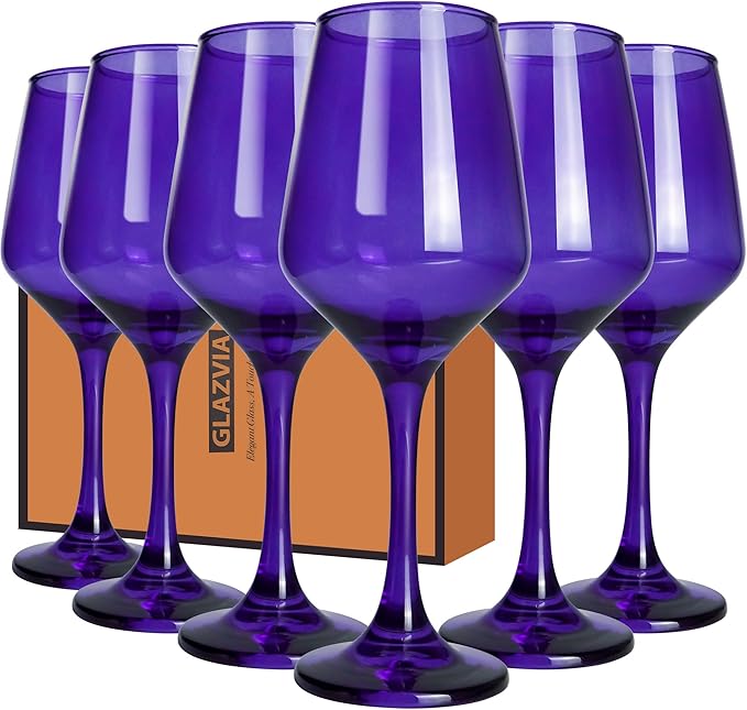 Purple Wine Glasses Set of 6-14oz Long Stem Wine Glass, Pretty Crystal Glassware, Hand Blown Goblets Drinkware, Unique Stemware Wine Glass Holiday Gift Set-Ruum Studio Home