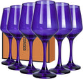 Purple Wine Glasses Set of 6-14oz Long Stem Wine Glass, Pretty Crystal Glassware, Hand Blown Goblets Drinkware, Unique Stemware Wine Glass Holiday Gift Set-Ruum Studio Home