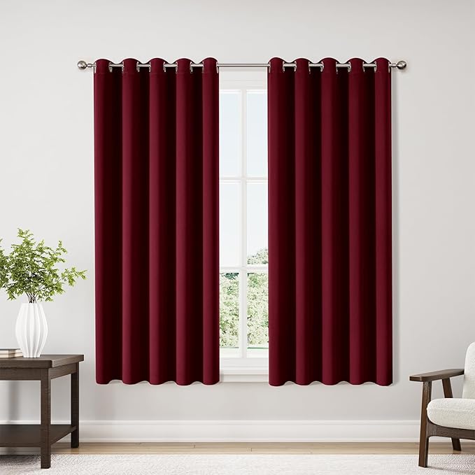 ChrisDowa Burgundyout Curtains 70 inches Wide for Bedroom - 2 Panels Set Extra Wide Grommet Thermal Insulated Room Darkening Curtains for Living Room (Burgundy, 70 x 63 Inch)-Ruum Studio Home