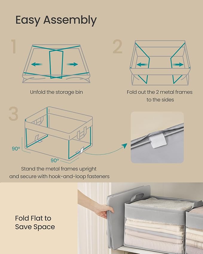 SONGMICS Storage Bins Set of 3, Medium Fabric Storage Baskets, Foldable Organizer with Transparent Nylon Mesh, 15.7 x 11.8 x 9.8 Inches, Handles, for Bedroom, Living Room, Dove Gray URFB940G01-Ruum Studio Home