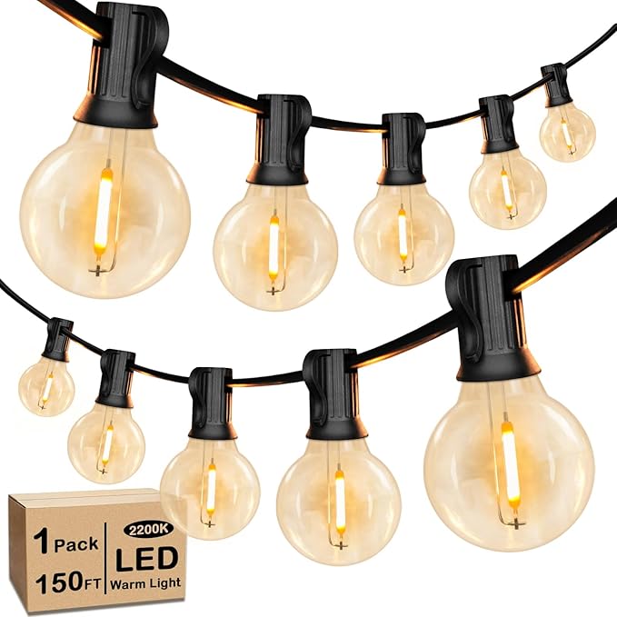 150FT LED Globe Outdoor String Lights, Dimmable Patio With 75+2 G40 Shatterproof Bulbs, Waterproof Outside Hanging, 2200K Commercial Backyard for Porch Bistro Party Balcony Garden-Ruum Studio Home