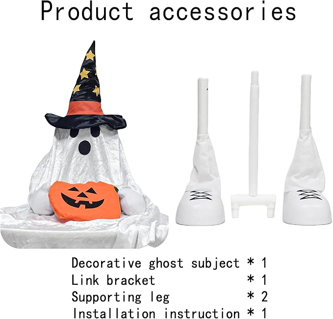 37" Front Porch Light up Halloween Ghost Figure Décor, Kit Standing Trick or Treat Indoor and Outdoor Decorations-Start-Ruum Studio Home