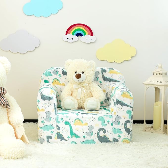 ALIMORDEN Kids Ultra-Soft Snuggle Foam Filled Chair, Single Cuddly Sofa for Boys and Girls, Dinosaur-Ruum Studio Home
