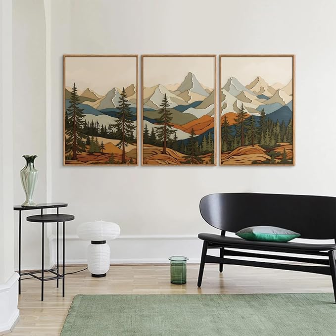 SIGNINART Vintage Mountains Framed Canvas Wall Art, Wooden Forest Wall Decor, Green Wood Pine Trees Wilderness Artwork, Metal Ridge Landscape Art Paintings for Living Room Bedroom Office 16"x24"x3-Ruum Studio Home