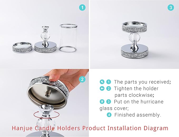 Hanjue Crystal Candle Holders for Pillar Candle, Metal Crystal Candle Holder for Home Decor, Centerpieces, Coffee Dining Table CH0509 (Silver (L))-Ruum Studio Home
