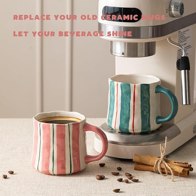 Vibrant Striped Ceramic Coffee Mug - Unique Red Design, 12oz, Microwave & Dishwasher Safe, Perfect for Daily Brews tea or coffee-Ruum Studio Home