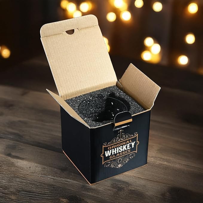 Old Fashioned Whiskey Glasses, Stemless Wine Glasses with Gift Box, 10Oz Rocks Glass for Scotch Cocktail Bourbon Vodka Liquor, Unique Gifts for Dad, Husband, Father's Day, Anniversary-Ruum Studio Home