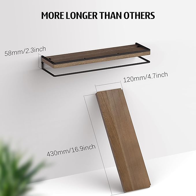 Meangood Floating Shelves Wall Mounted Set of 2, Rustic Wood Wall Storage Shelves for Bedroom,Living Room,Bathroom, Kitchen Brown-Ruum Studio Home