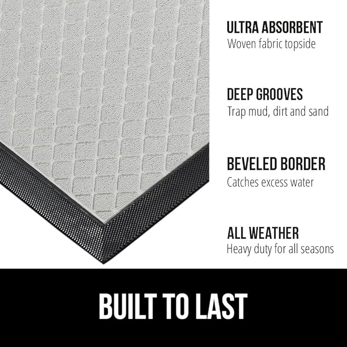 GORILLA GRIP 100% Waterproof All-Season WeatherMax Doormat US Designed Natural Rubber, Stain and Fade Resistant, Low Profile Indoor Outdoor Door Mats, Easy Clean Patio Mat, 17x29, Light Gray-Ruum Studio Home