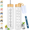 32 oz Glass Water Bottle with Straw - Motivational Time Marker & Silicone Sleeve - Reusable Tumbler Includes 2 Bamboo Lids & Fruit Infuser - 1 Pack-Ruum Studio Home