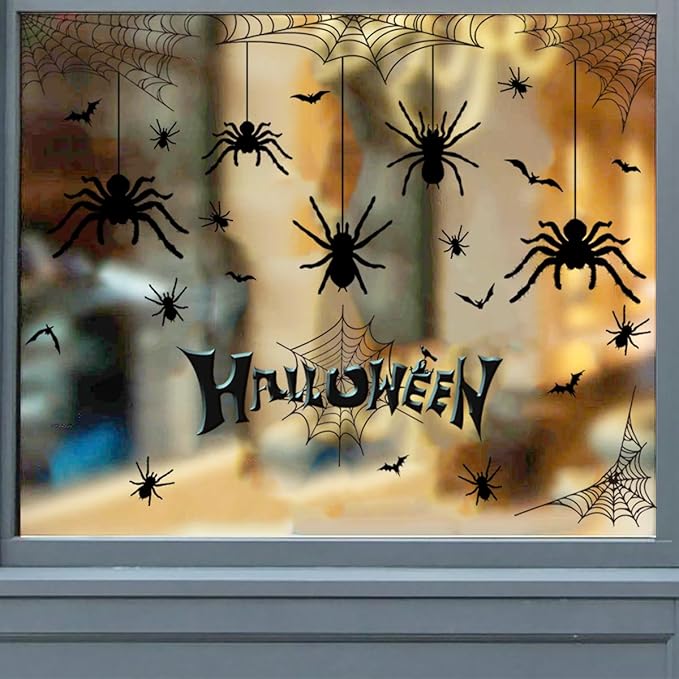 Halloween Spider Web Bat Patterns Wall Decals - Peel and Stick Removable Stickers for Scary Theme Party Decorations-Ruum Studio Home
