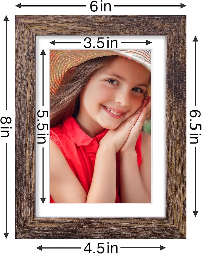 Vittanly 5x7 Picture Frames Set of 9, Shatter Resistant Plexiglass, Display 4x6 Pictures with Mat or 5x7 without Mat, Photo Frames for Wall or Tabletop, Engineered Wood, Brown-Ruum Studio Home