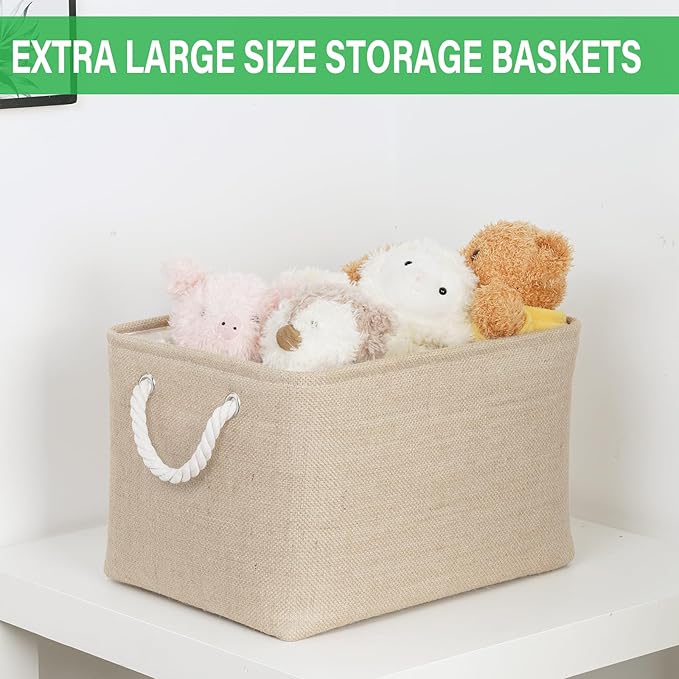 Bidtakay Large Storage Baskets for Shelves 3 Pack Fabric Storage Bins for Organizing Linen Collapsible Organizer for Closet-Flaxen-Ruum Studio Home