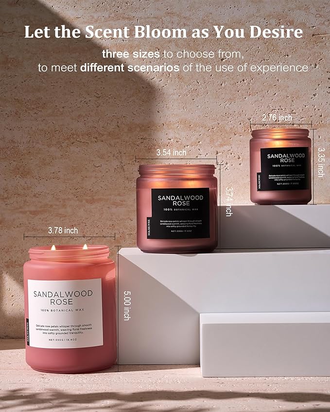 M&SENSE Sandalwood Rose Scented Candle 19.4oz 110 Hours Long Lasting Burn Natural Soy Wax Strong Scented Candle for Home, 2 Wick Home Fragrance Slow Burning Housewarming Gifts for Men Women-Ruum Studio Home