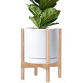 D'vine Dev Ceramic Planter with Natural Stand - 12 Inch Modern Round Flower Pot with Wood Planter Holder, White, 55-B-J-1-Ruum Studio Home