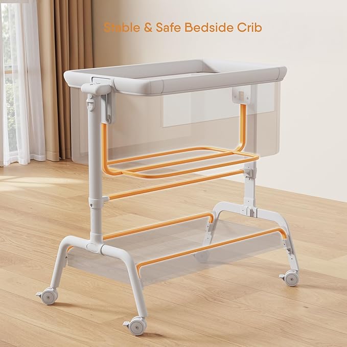 3-in-1 Baby Bassinet, Rocking Bassinet, Bedside Bassinet for Baby, Stable and Secure Bassinet Bedside Sleeper for Newborn & Infant, 6 Height Adjustable with Wheels, Mattress & Breathable Mesh-Ruum Studio Home