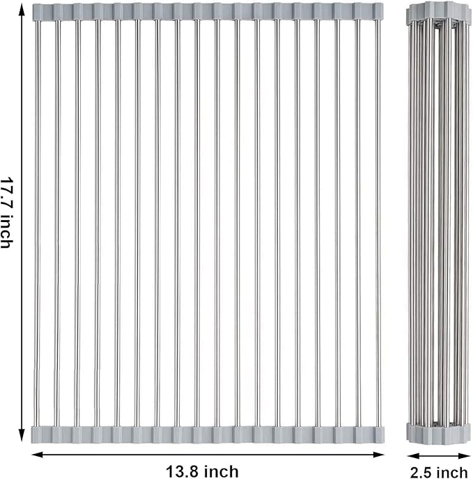 Searik Dish Drying Rack Roll Up Sink Drying Rack, Over The Sink Dish Rack Multi-Use Stainless Steel Dish Drainers Heat Resistant Mat for Drying Draining Trivet (17.7"x13.8")-Ruum Studio Home