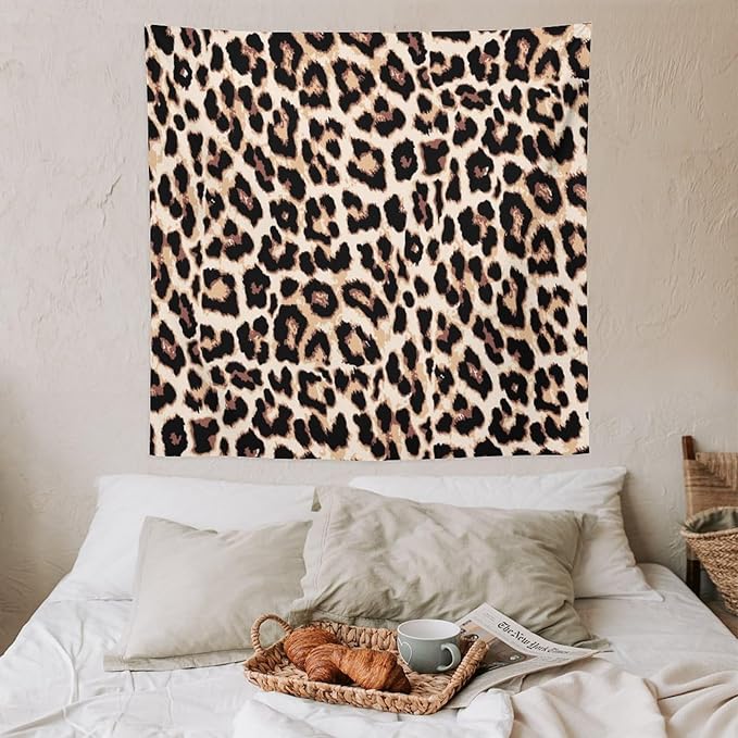 HZOHNAGO Leopard Print Tapestry Rustic Brown Leopard Wild Animal Printed Wall Tapestry Painting Wall Hanging for Bedroom Living Room Dorm 60" W x 60" H-Ruum Studio Home