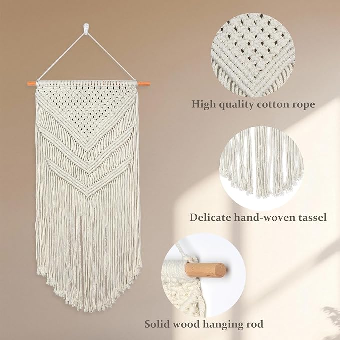 JONKASIPA Macrame Woven Wall Hanging, Bohemian Wall Decor, Handmade Woven Tapestry with Tassels, Delicate Lace Decor Crafts for Bedroom,Living Room or Farmhouse (Beige)-Ruum Studio Home