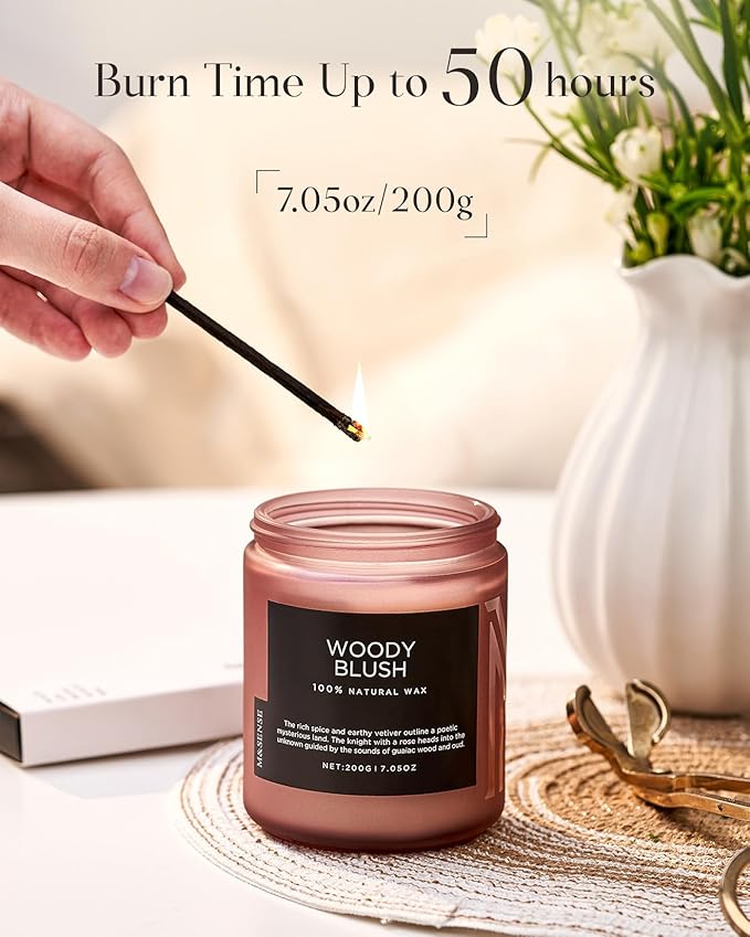 M&SENSE Woody Blush - Rose Vetiver Scented Candles 7.05oz 50 Hour Long Lasting Burn Non Toxic Natural Luxury Candle Gifts for Women，Aromatherapy Gifts for Relaxing Spa-Ruum Studio Home