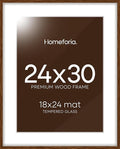 Homeforia 24x30 Walnut Frame, High End Oak 24 x 30 Wooden Poster Frame with Mat 18 x 24, 30x24 Large Picture Frames for Wall, 24x30 Brown Wood Frame Matted to 18x24, Tempered Glass, Wall Kit, Set of 1-Ruum Studio Home