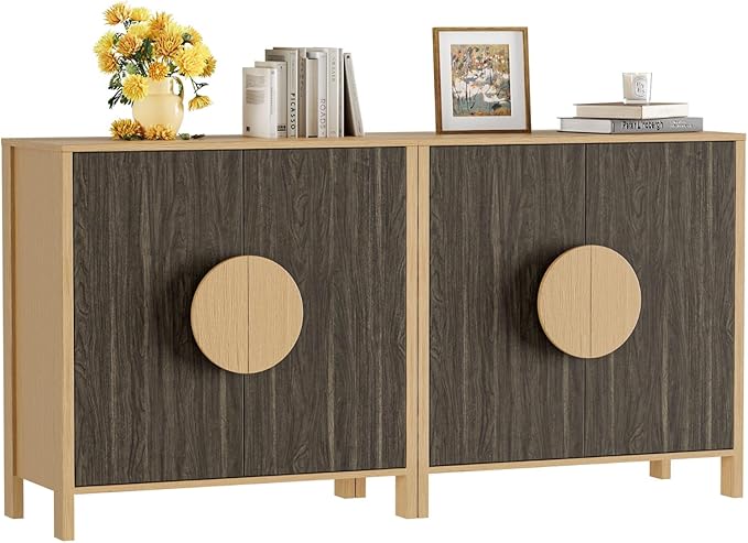 65 Inch TV Stand, Mid Century Modern Entertainment Center with Storage Cabinets & Adjustable Shelves, Media Console TV Credenza for Living Room, Dining Room, Hallway, Walnut-Ruum Studio Home
